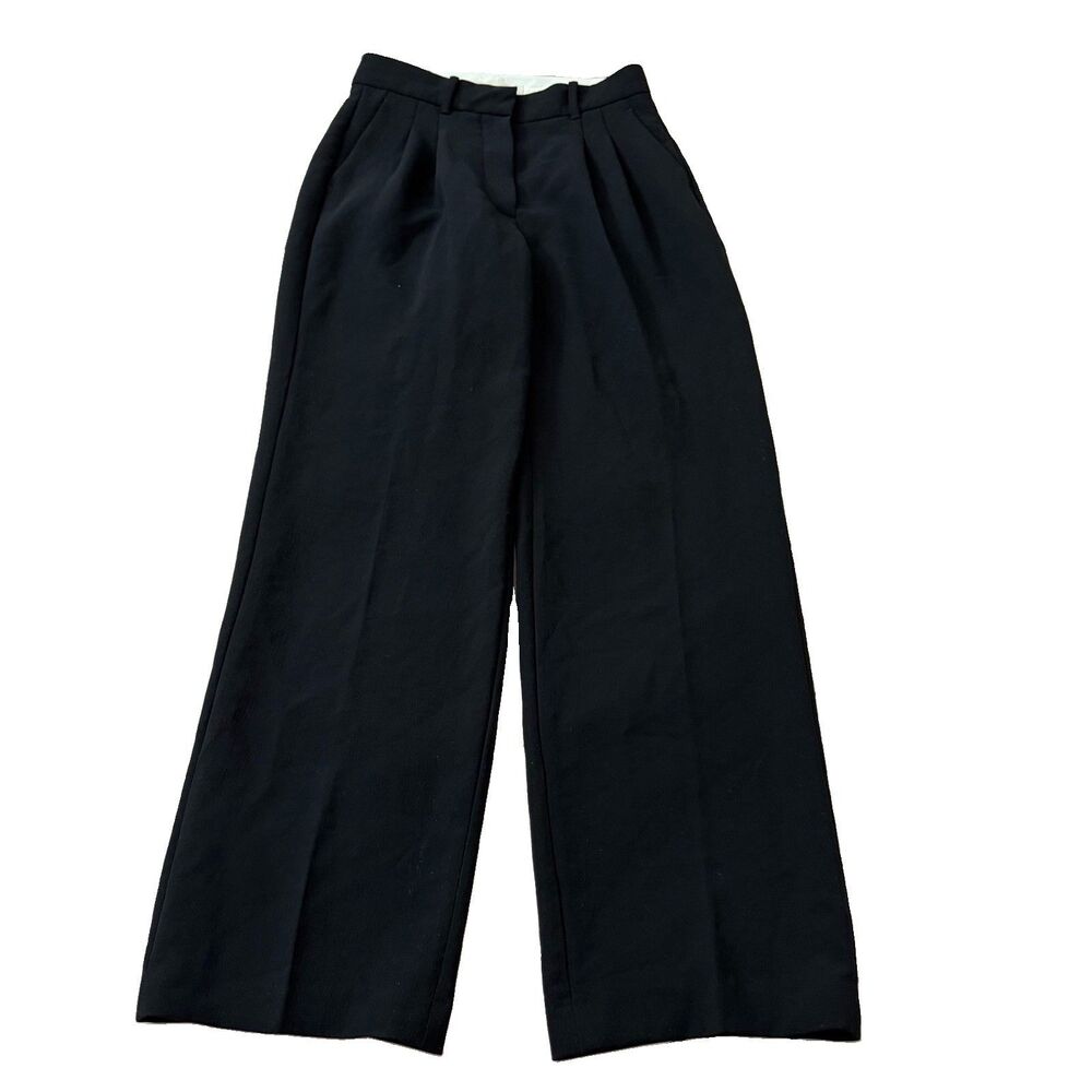 Aritzia The Effortless Pants Womens 6 Black Pleated Crepette Wide Leg High-Rise